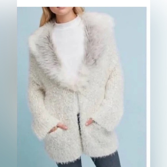 Anthropologie Sleeping On Snow Venla Fluffy Faux Fur Cardigan. Sz sm